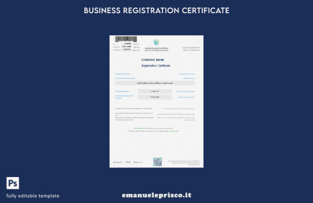 certificato di registrazione dell'Arabia Saudita in stile verificato modello W 2